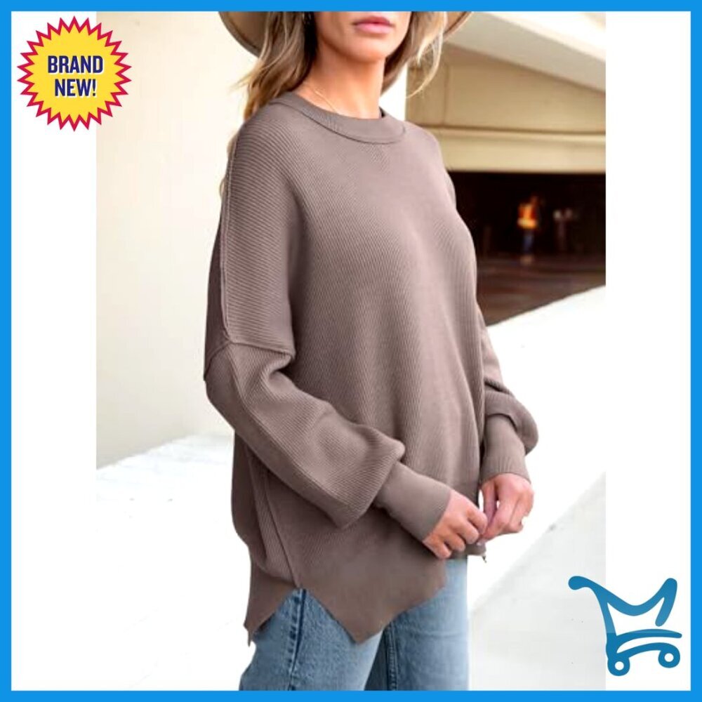Oversized Batwing Sleeve Crewneck Sweater Knit Pullover Top Casual Chic - Picture 3 of 7